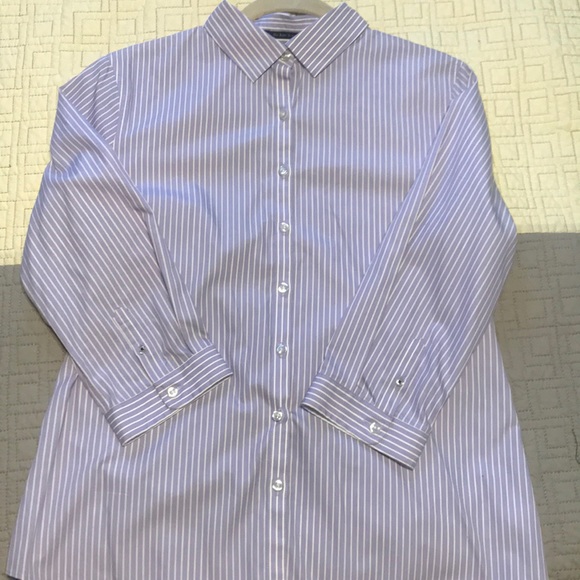 Lavender stripe & pink checked Land’s End tops - Picture 2 of 5